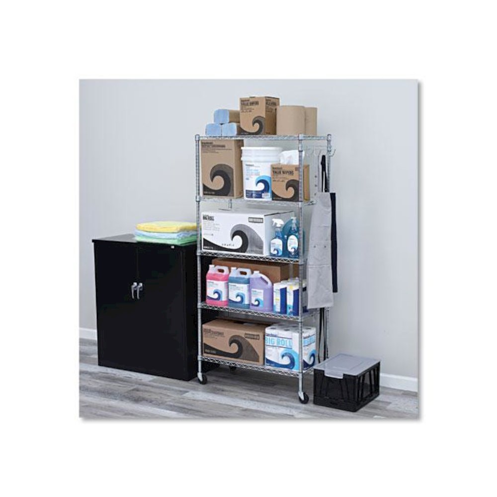 5-Shelf Wire Shelving Kit with Casters and Shelf Liners, 36w x 18d x 72h, Silver. Picture 5