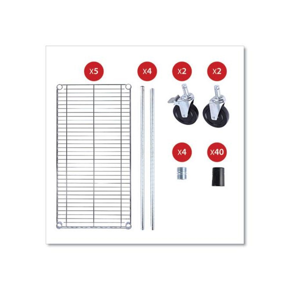 5-Shelf Wire Shelving Kit with Casters and Shelf Liners, 36w x 18d x 72h, Silver. Picture 8
