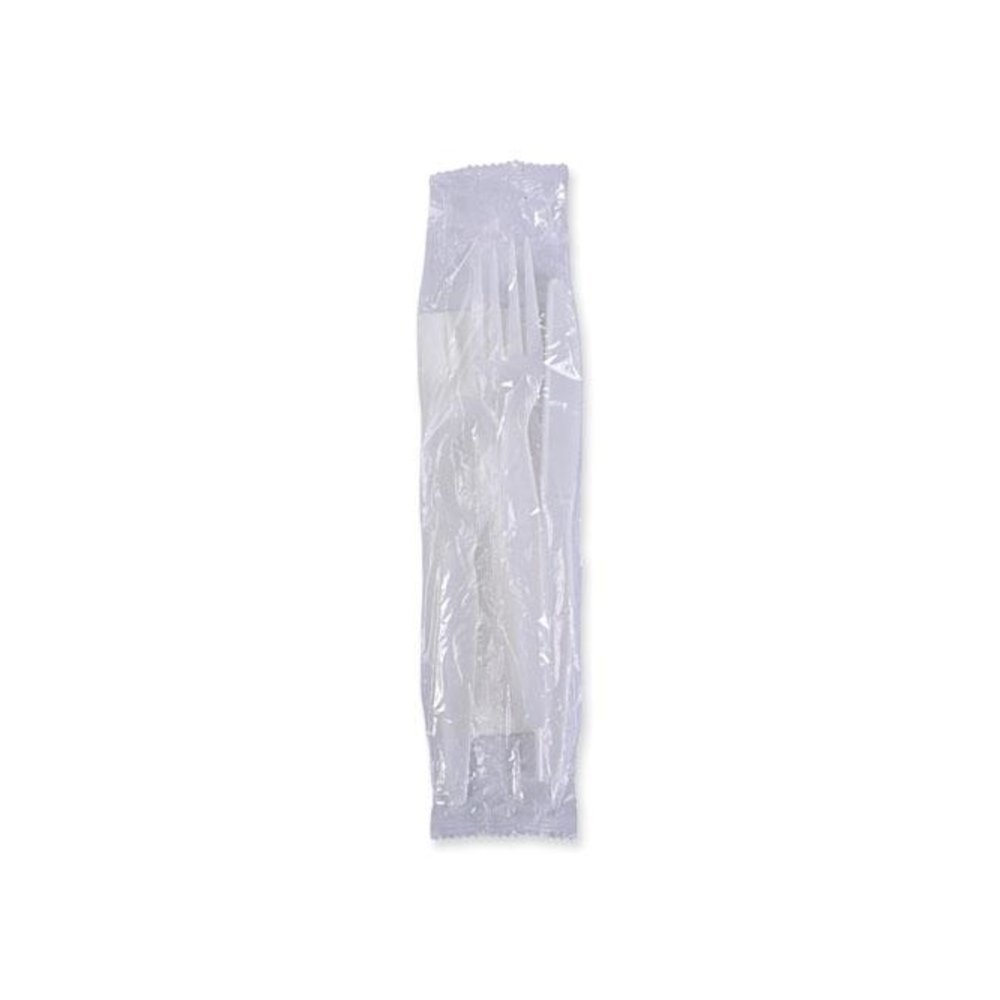 Six-Piece Cutlery Kit, Heavyweight, Fork/Knife/Napkin/Pepper/Salt/Spoon, Plastic, White, 250/Carton. Picture 6
