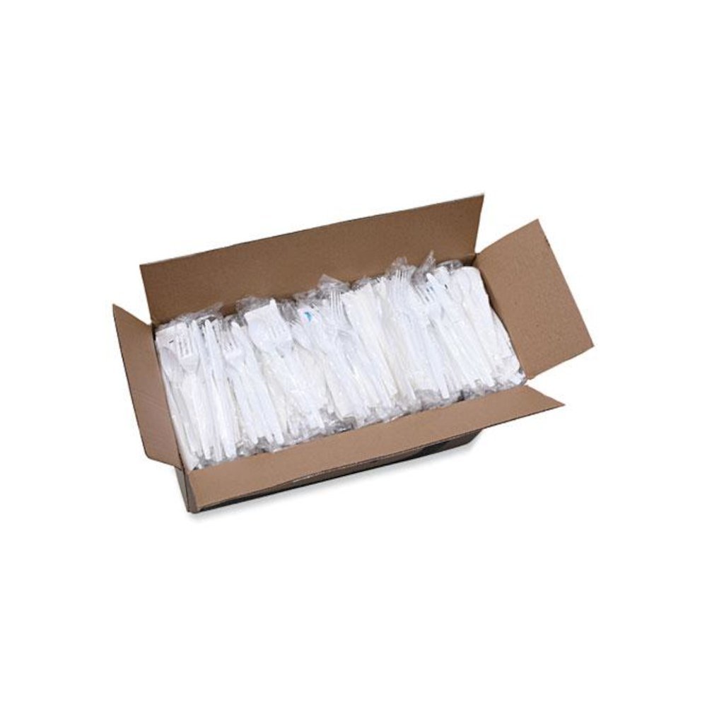 Six-Piece Cutlery Kit, Heavyweight, Fork/Knife/Napkin/Pepper/Salt/Spoon, Plastic, White, 250/Carton. Picture 7