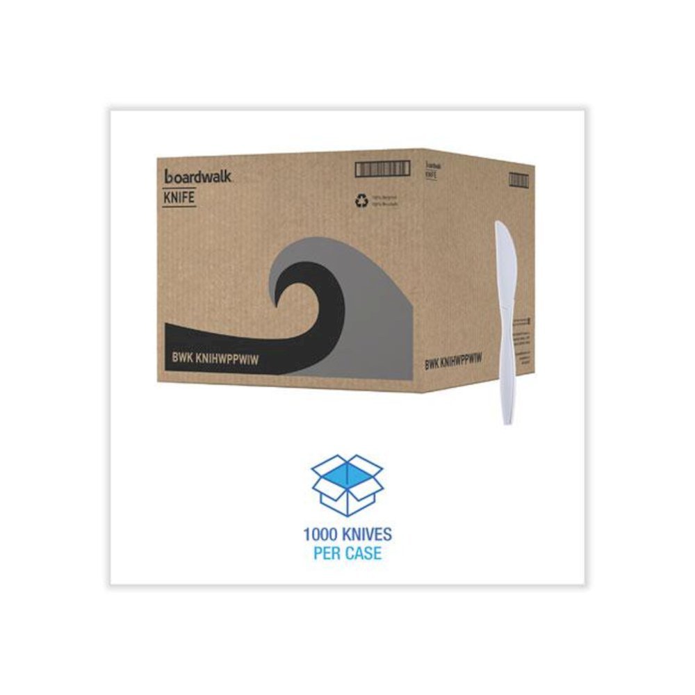 Heavyweight Wrapped Polypropylene Cutlery, Knife, Plastic, White, 1,000/Carton. Picture 2