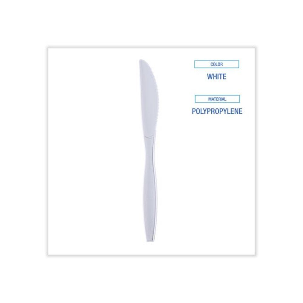 Heavyweight Wrapped Polypropylene Cutlery, Knife, Plastic, White, 1,000/Carton. Picture 3