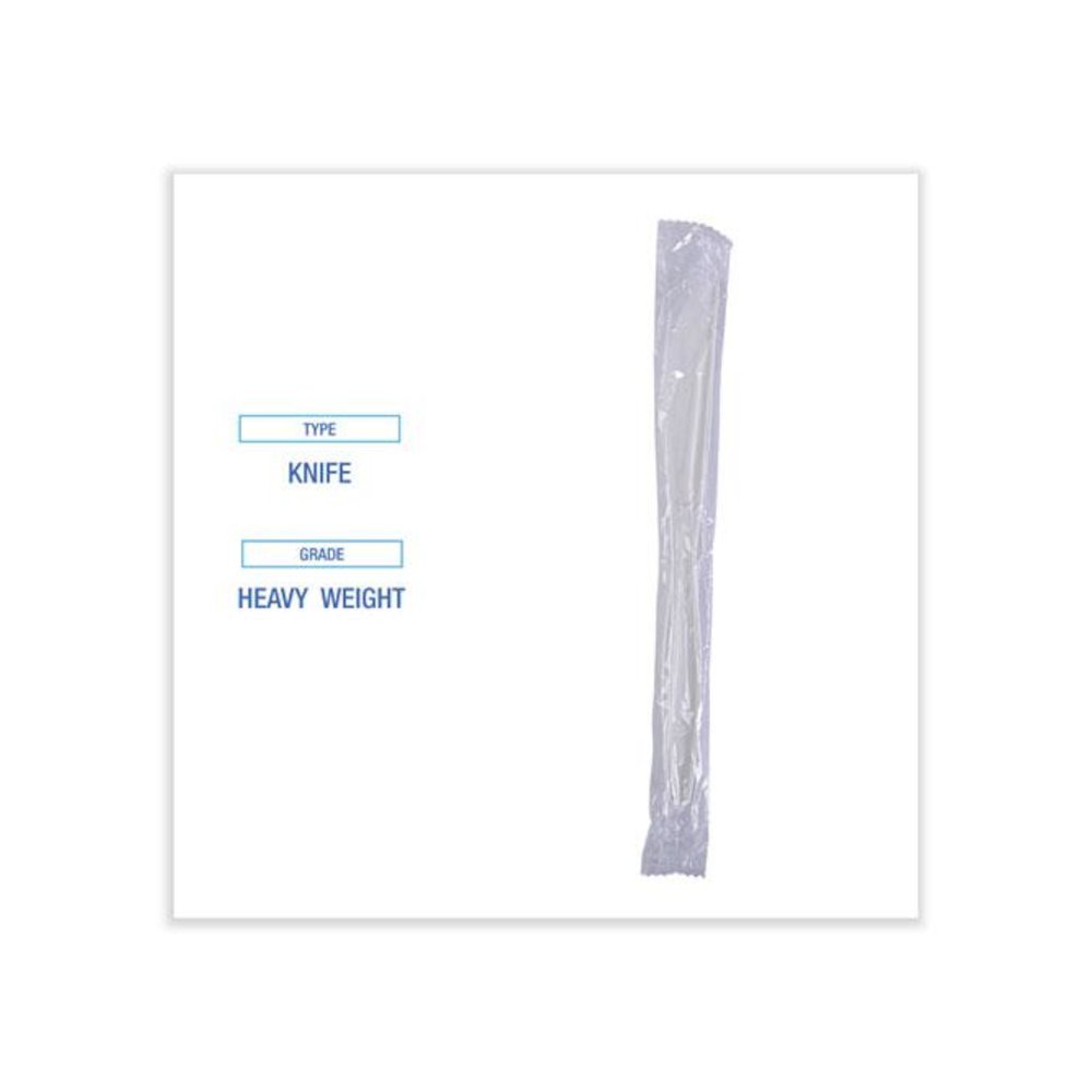 Heavyweight Wrapped Polypropylene Cutlery, Knife, Plastic, White, 1,000/Carton. Picture 5