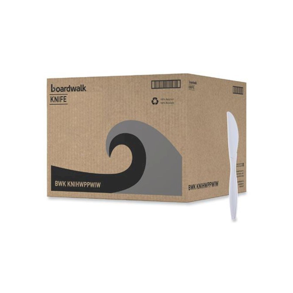 Heavyweight Wrapped Polypropylene Cutlery, Knife, Plastic, White, 1,000/Carton. Picture 7