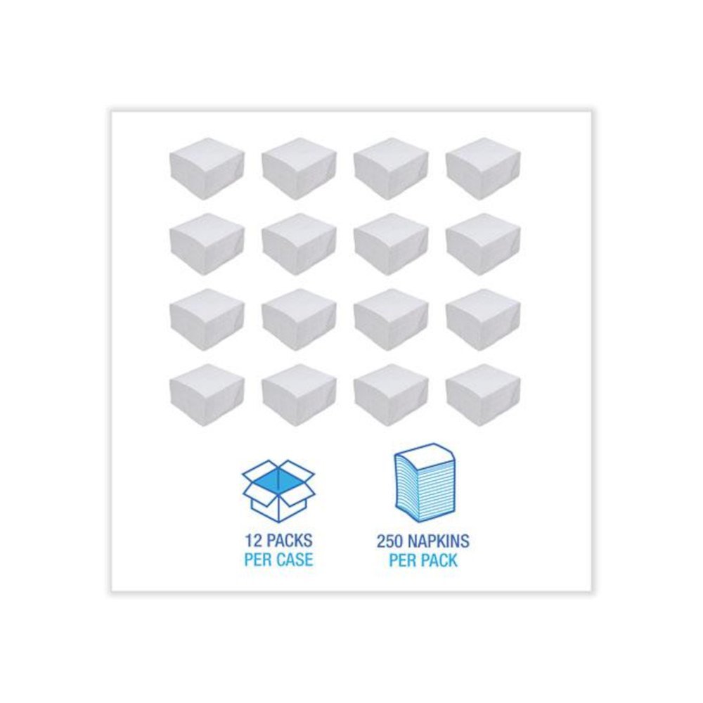Dinner Napkin, 1-Ply, 17 x 17, White, 250/Pack, 12 Packs/Carton. Picture 3