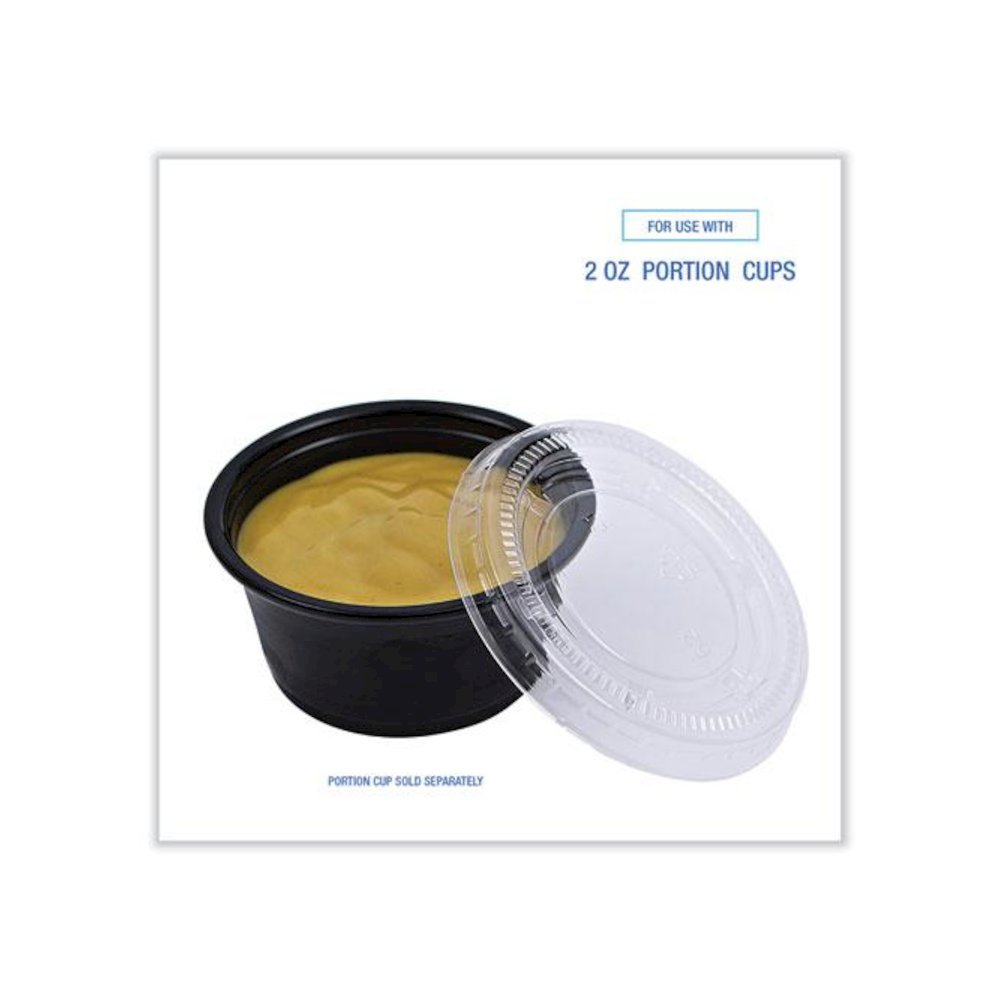 Souffle/Portion Cup Lids, Fits 1.5 oz and 2 oz Portion Cups, Plastic, Clear, 2,500/Carton. Picture 4