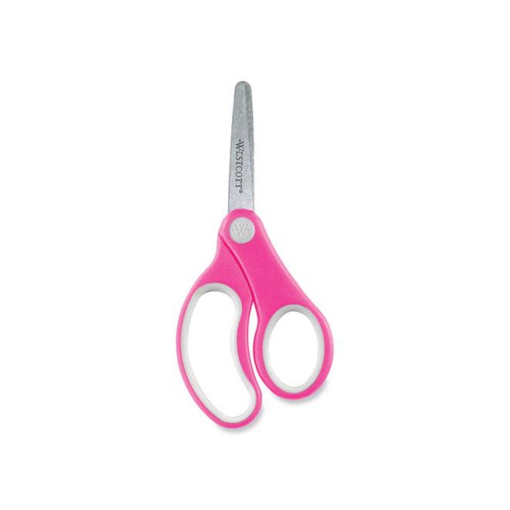 Soft Handle Kids Scissors, Rounded Tip, 5" Long, 1.75" Cut Length, Straight Assorted Color Handles, 12/Pack. Picture 4