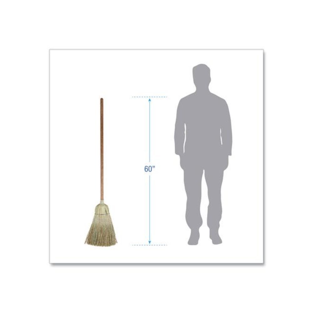 Corn/Fiber Brooms, Corn/Synthetic Fiber Bristles, 60" Overall Length, Gray/Natural, 6/Carton. Picture 2