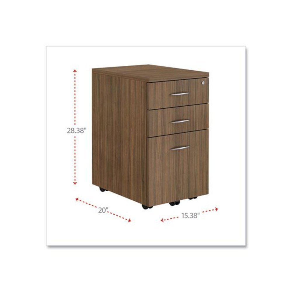 Alera Valencia Series Mobile Pedestal File, Left/Right, 3-Drawer: Box/Box/File, Legal/Letter, Walnut, 15.88 x 20.5 x 28.38. Picture 2