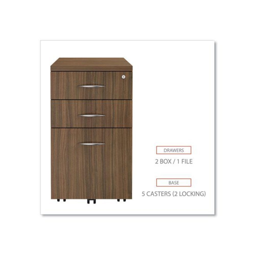 Alera Valencia Series Mobile Pedestal File, Left/Right, 3-Drawer: Box/Box/File, Legal/Letter, Walnut, 15.88 x 20.5 x 28.38. Picture 4