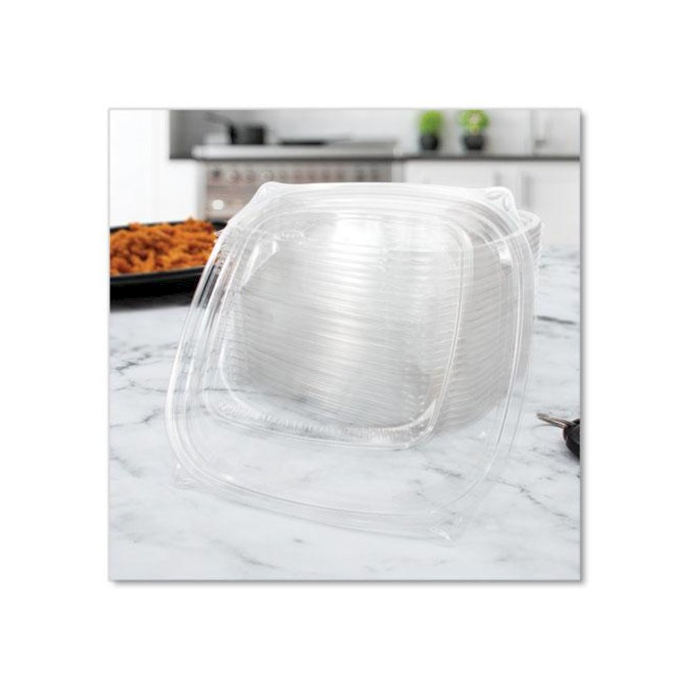 PresentaBowls Pro Clear Square Lids for 24 oz to 32 oz Bowls, 8.5 x 8.5 x 0.5, Clear, Plastic, 63/Bag, 4 Bags/Carton. Picture 3