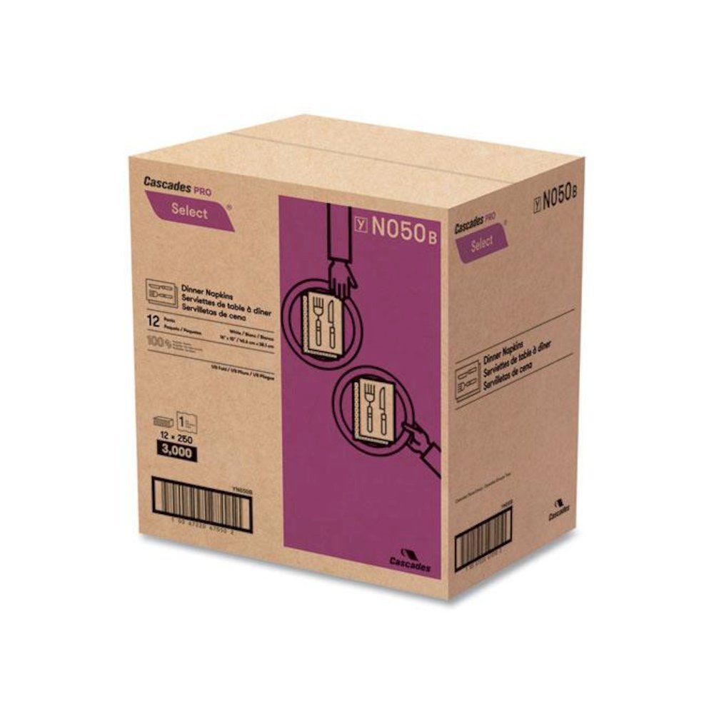 Select Dinner Napkins, 1-Ply, 16 x 15, White, 250/Pack, 12/Carton. Picture 2