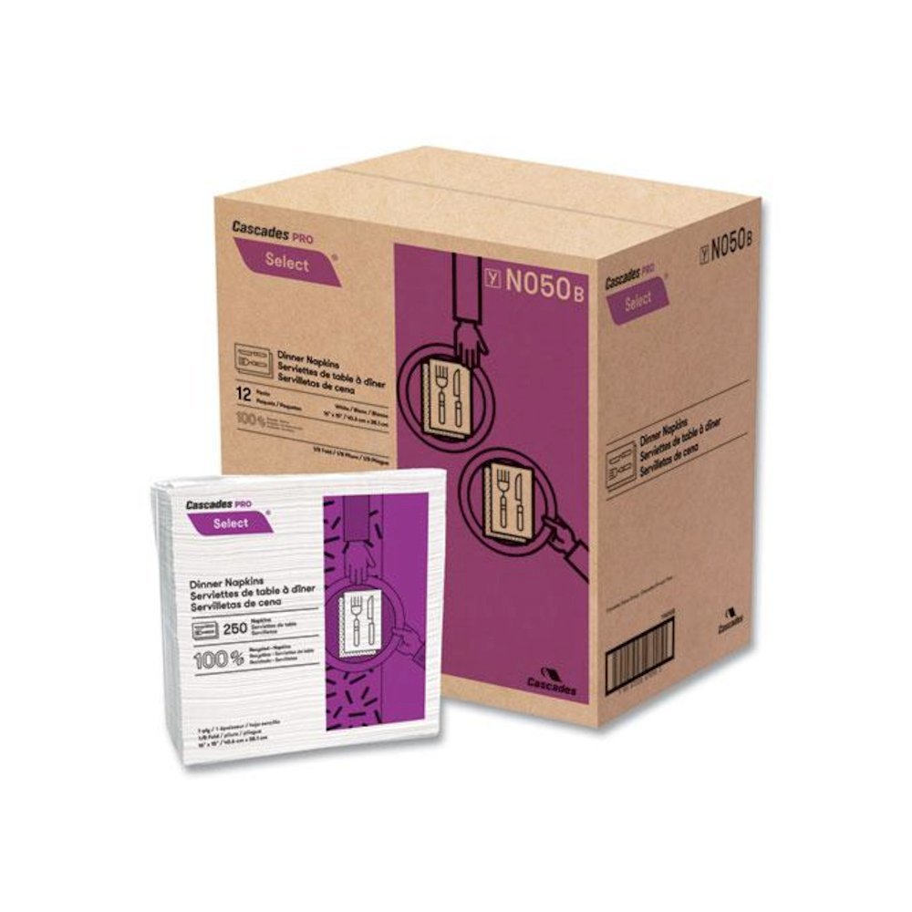 Select Dinner Napkins, 1-Ply, 16 x 15, White, 250/Pack, 12/Carton. Picture 3