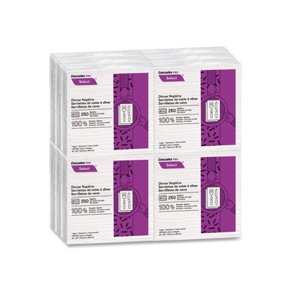 Select Dinner Napkins, 1-Ply, 16 x 15, White, 250/Pack, 12/Carton. Picture 4