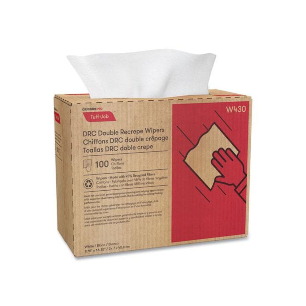 Tuff-Job Double Recrepe Wipers, 9.75 x 16.5, White, 100/Box, 8 Box/Carton. Picture 2