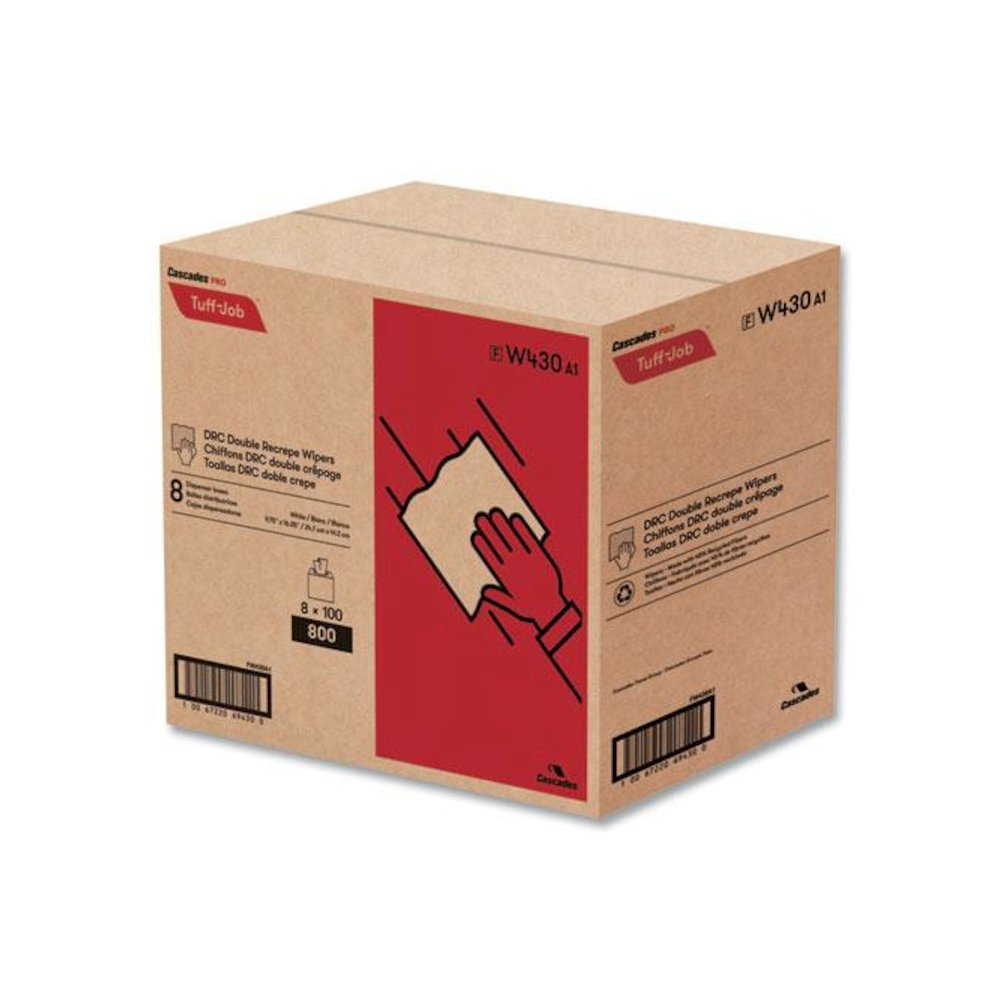 Tuff-Job Double Recrepe Wipers, 9.75 x 16.5, White, 100/Box, 8 Box/Carton. Picture 4