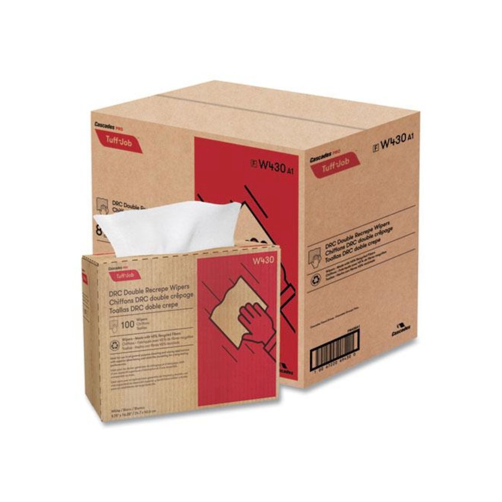 Tuff-Job Double Recrepe Wipers, 9.75 x 16.5, White, 100/Box, 8 Box/Carton. Picture 5