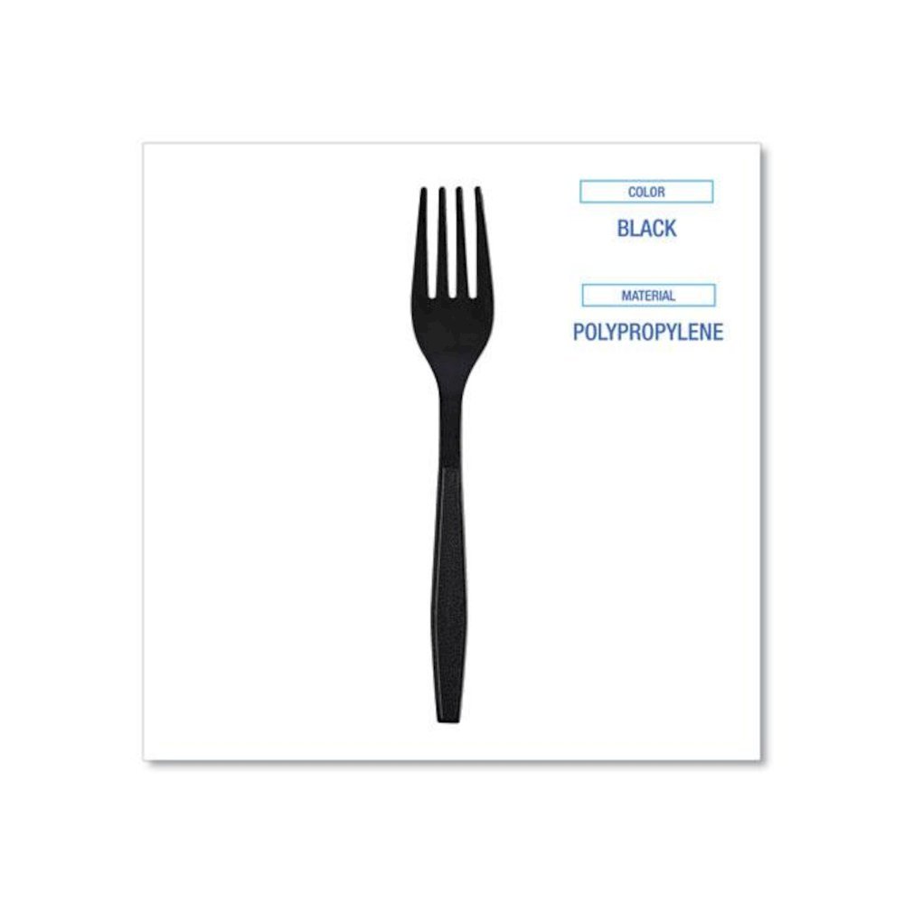 Heavyweight Wrapped Polypropylene Cutlery, Fork, Plastic, Black, 1,000/Carton. Picture 5
