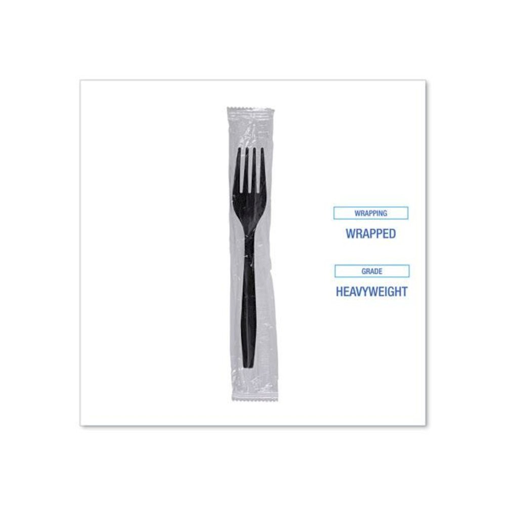 Heavyweight Wrapped Polypropylene Cutlery, Fork, Plastic, Black, 1,000/Carton. Picture 7