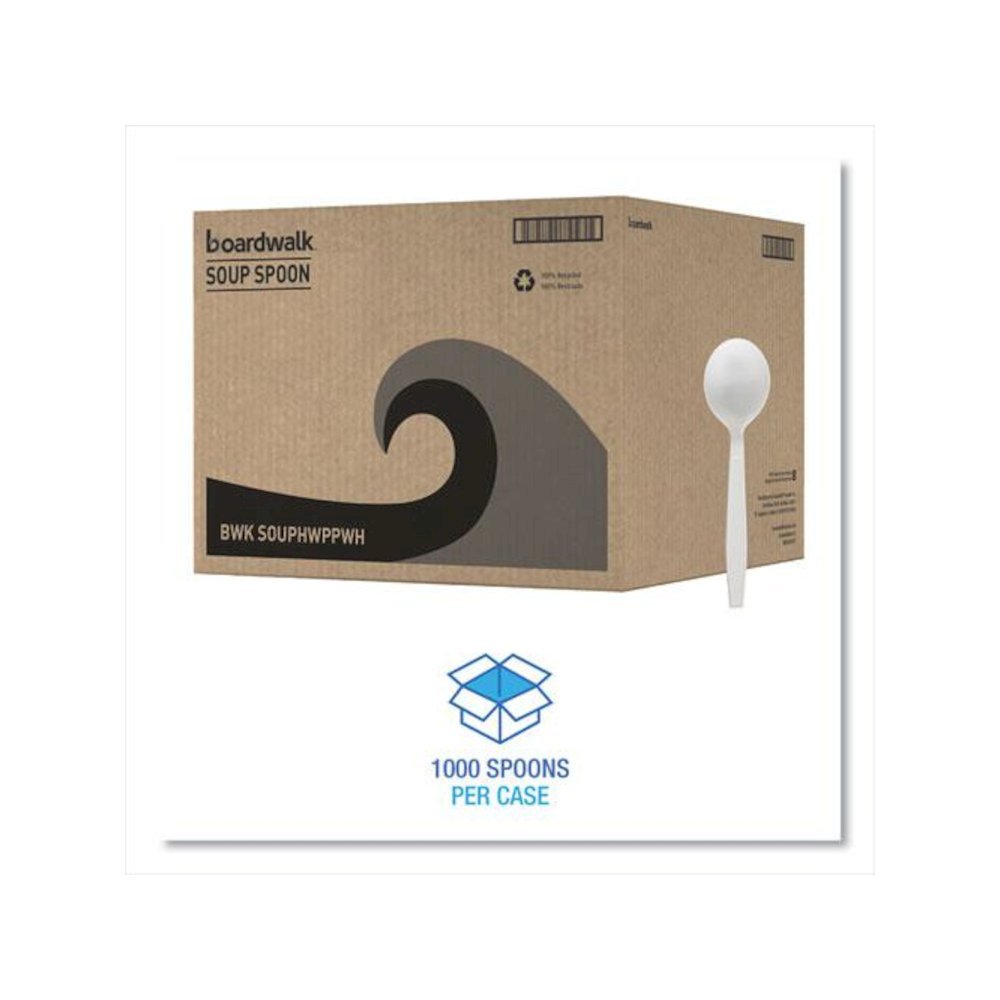 Heavyweight Polypropylene Cutlery, Soup Spoon, Plastic, White, 1,000/Carton. Picture 4