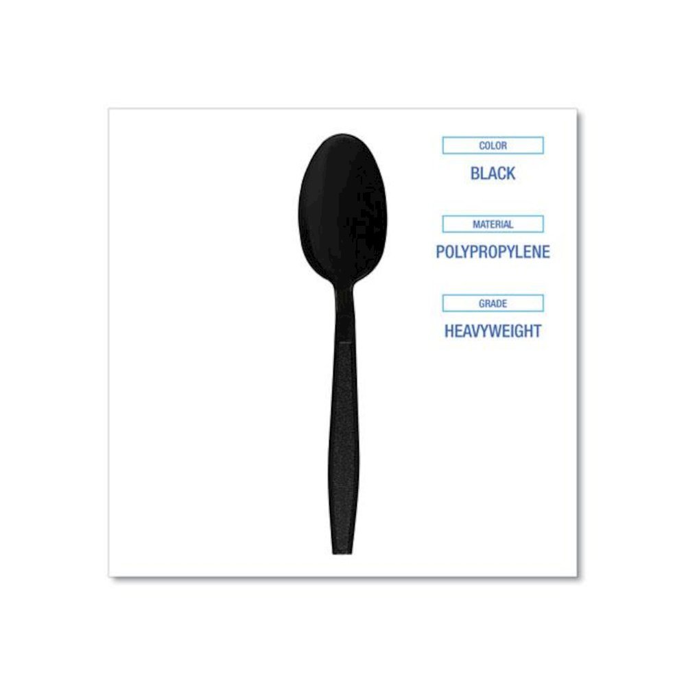 Heavyweight Polypropylene Cutlery, Spoon, Plastic, Black, 1,000/Carton. Picture 4