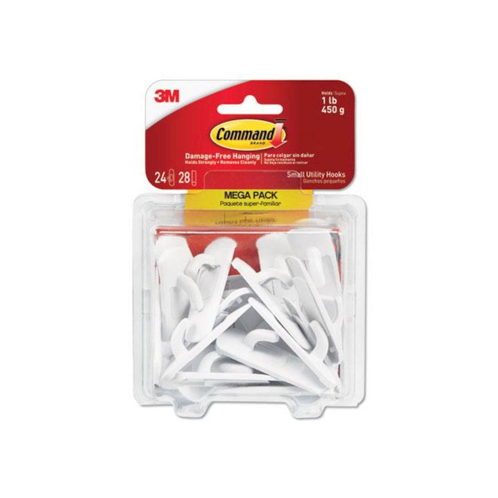 Small Utility Hooks, Plastic, White, Supports 1 lb, 24/Pack. Picture 1