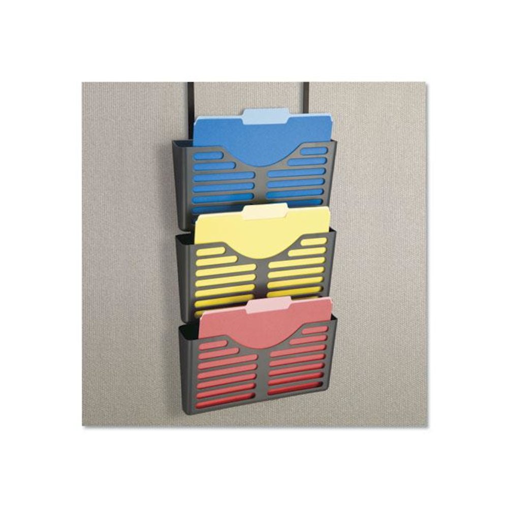 VerticalMate Cubicle Wall File Pocket, 3 Sections, Letter Size, 13.5" x 6" x 28", Charcoal, 3/Pack. Picture 4