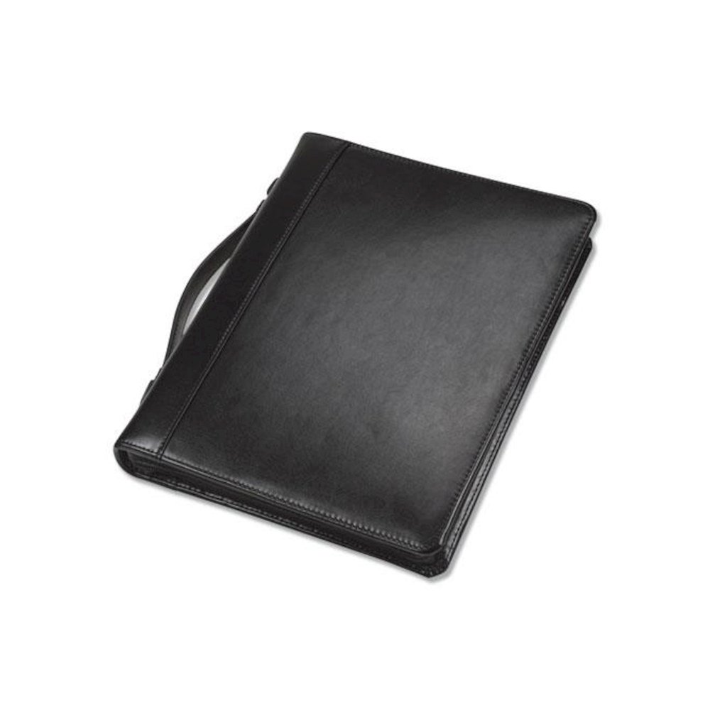 Leather Multi-Ring Zippered Portfolio, Two-Part, 1" Cap, 11 x 13 1/2, Black. Picture 2