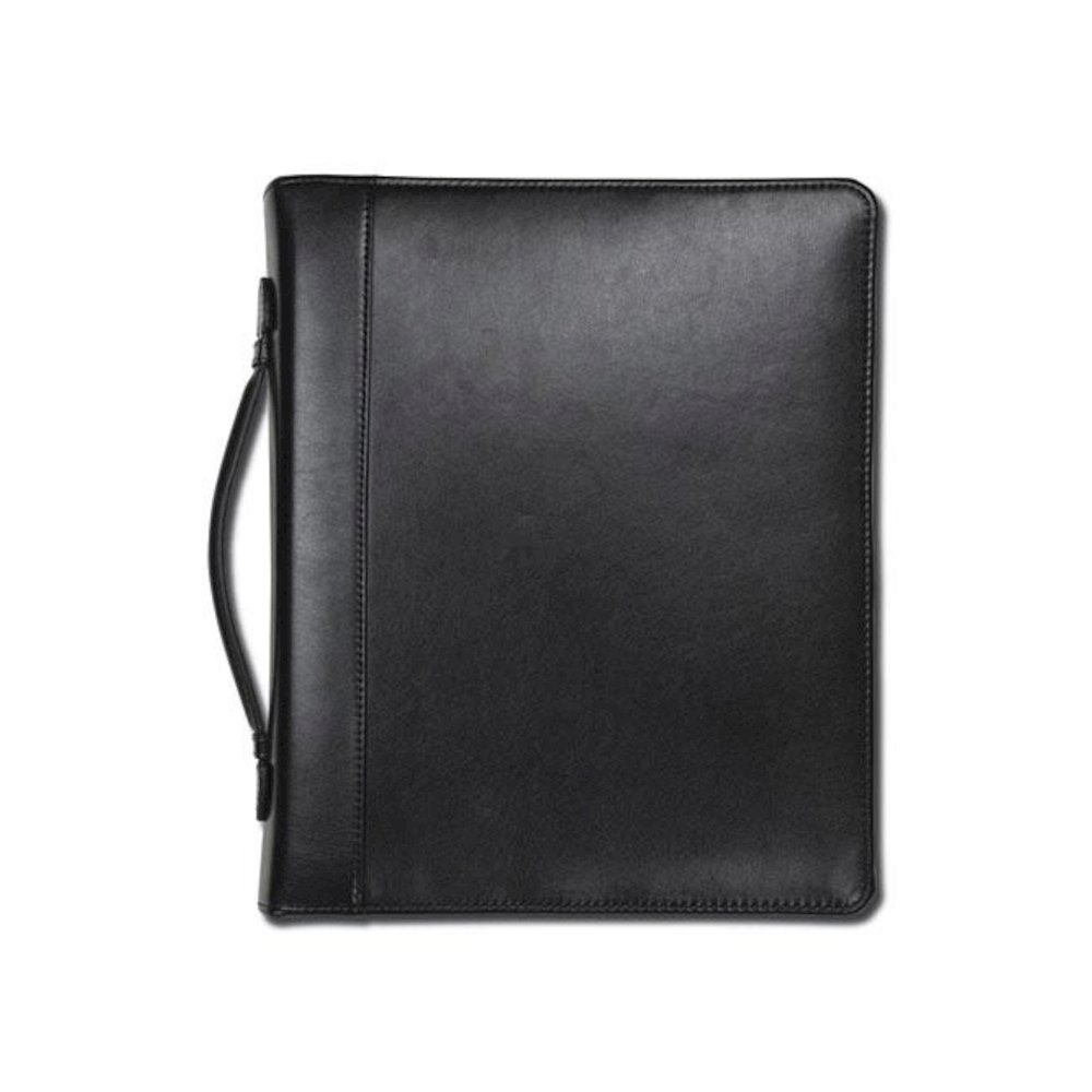 Leather Multi-Ring Zippered Portfolio, Two-Part, 1" Cap, 11 x 13 1/2, Black. Picture 5