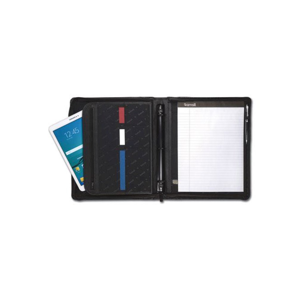 Leather Multi-Ring Zippered Portfolio, Two-Part, 1" Cap, 11 x 13 1/2, Black. Picture 3