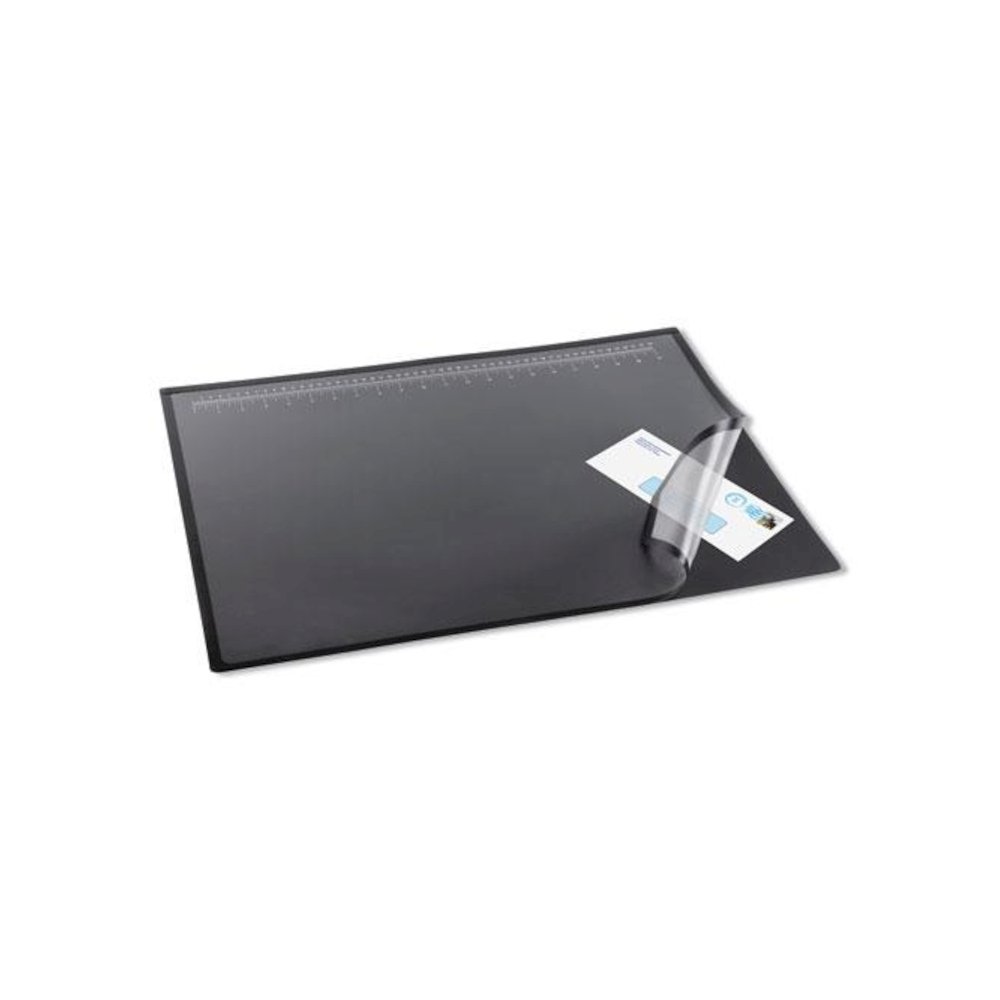Desk Pad with Transparent Lift-Top Overlay and Antimicrobial Protection, 24" x 19", Black Pad, Transparent Frost Overlay. Picture 1
