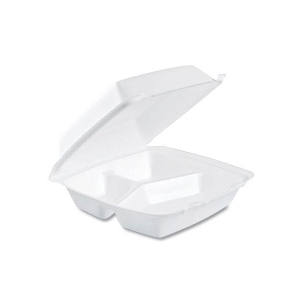 Foam Hinged Lid Containers, 3 Compartments, 8.38 x 7.78 x 3.25, 200/Carton. Picture 1