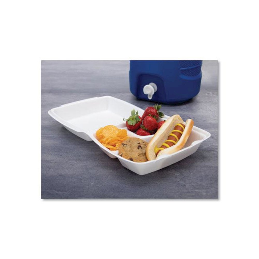 Foam Hinged Lid Containers, 3 Compartments, 8.38 x 7.78 x 3.25, 200/Carton. Picture 4
