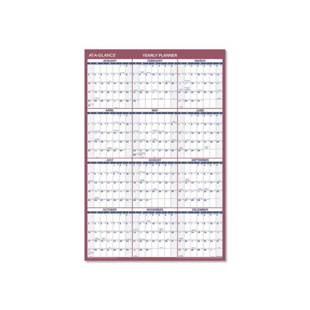 Vertical/Horizontal Wall Calendar, 24 x 36, White/Blue/Red Sheets, 12-Month (Jan to Dec): 2026. Picture 2
