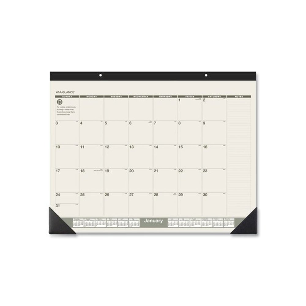Recycled Monthly Desk Pad, 22 x 17, Sand/Green Sheets, Black Binding, Black Corners, 12-Month (Jan to Dec): 2026. Picture 1