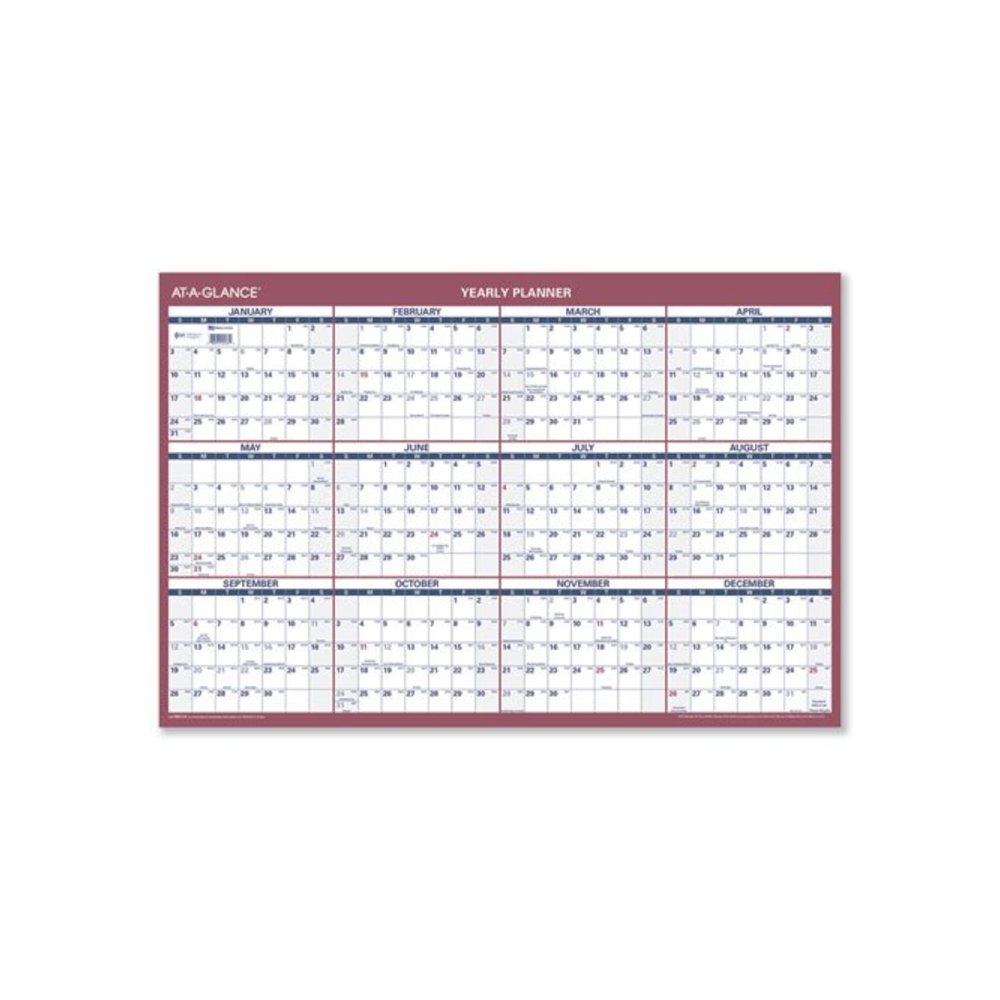 Vertical/Horizontal Wall Calendar, 24 x 36, White/Blue/Red Sheets, 12-Month (Jan to Dec): 2026. Picture 3