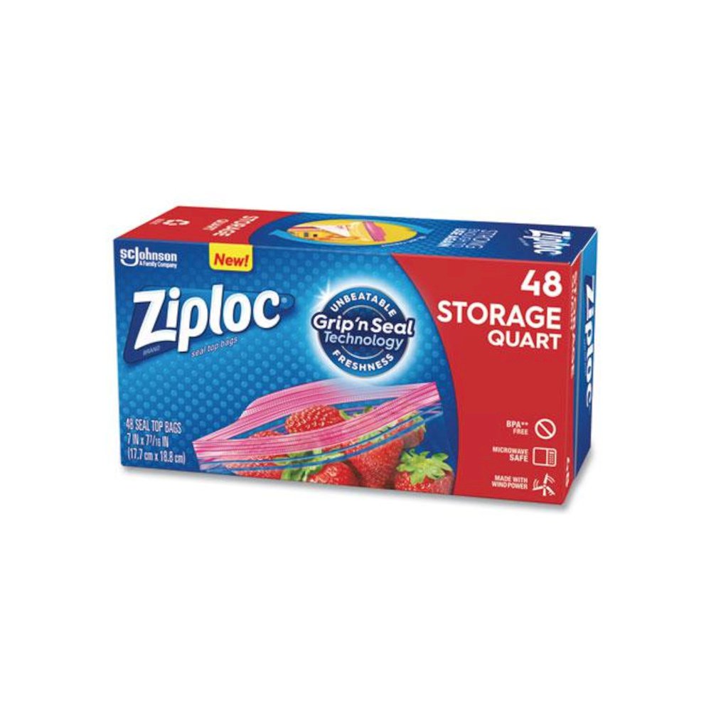 Double Zipper Storage Bags, Triple System Seal, Quart, 9.63" x 8.5", Clear, 48/Box. Picture 4