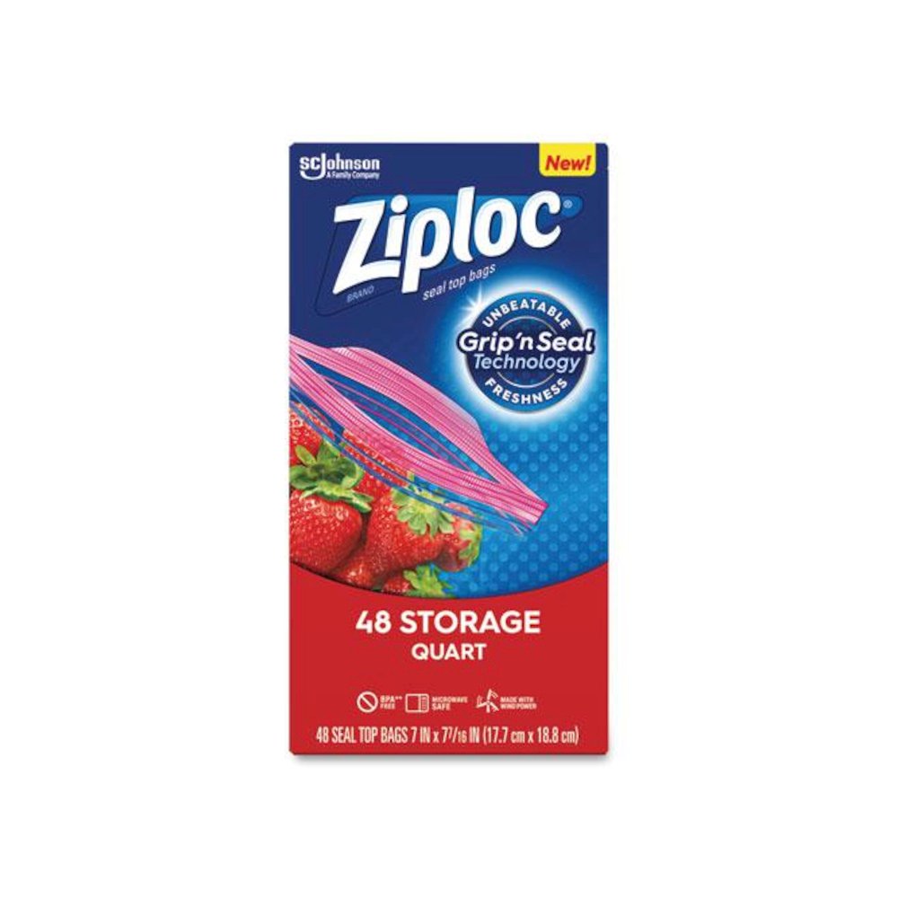 Double Zipper Storage Bags, Triple System Seal, Quart, 9.63" x 8.5", Clear, 48/Box. Picture 5