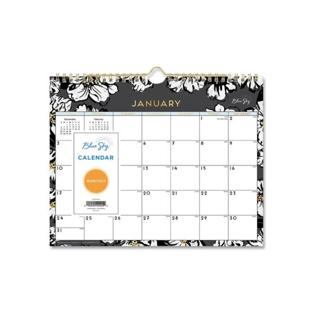 Baccara Dark Wall Calendar, Floral Artwork, 11 x 8.75, White/Black/Gold Sheets, 12-Month (Jan to Dec): 2026. Picture 1