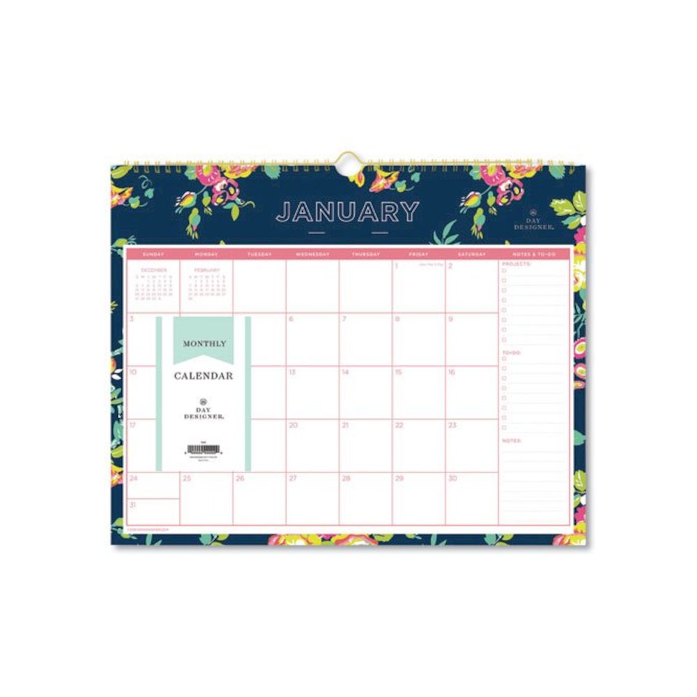 Day Designer Peyton Wall Calendar, Floral Artwork, 15 x 12, White/Navy Sheets, 12-Month (Jan to Dec): 2026. Picture 1