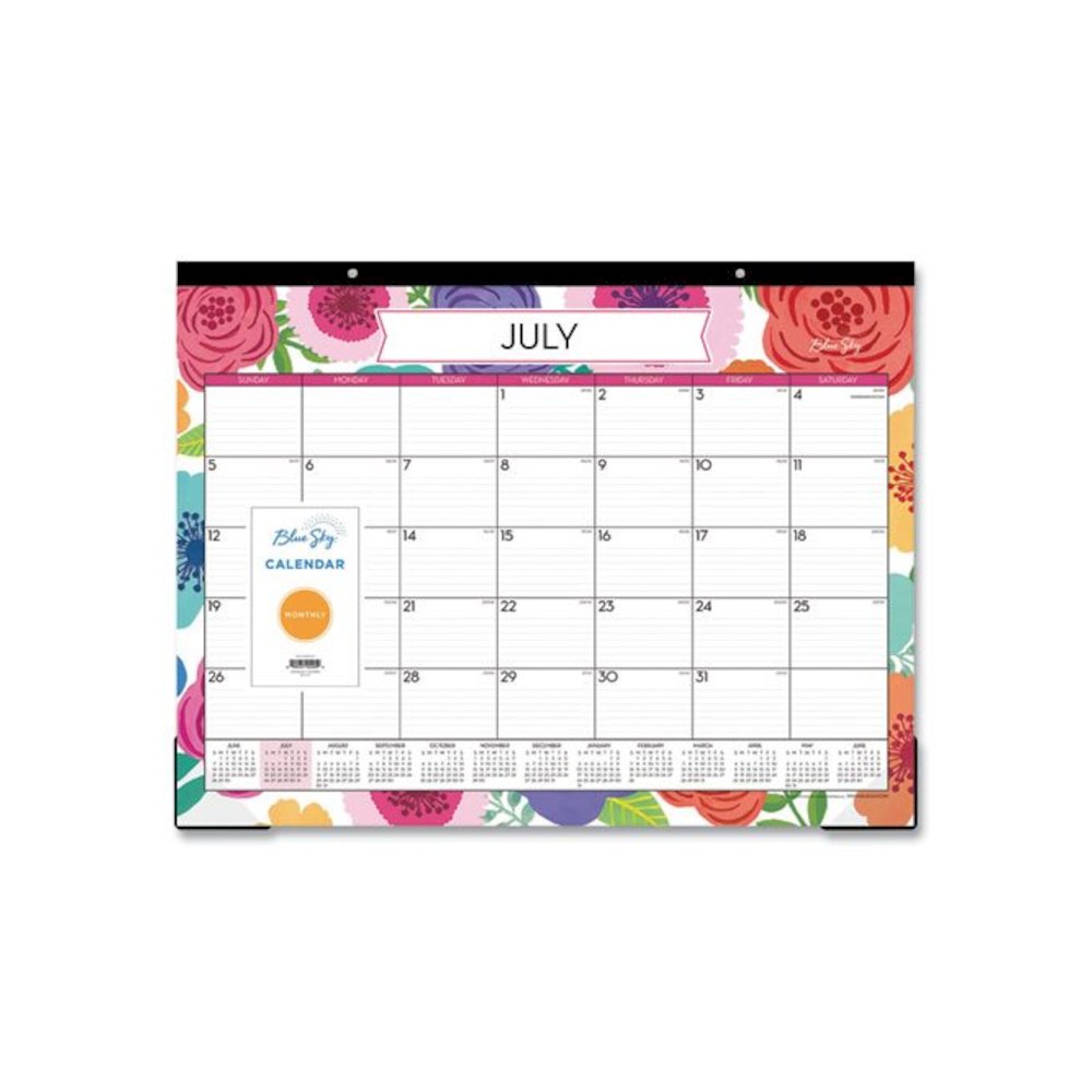 Mahalo Academic Desk Pad, Floral Artwork, 22 x 17, Black Binding, Clear Corners, 12-Month (July to June): 2025 to 2026. Picture 1