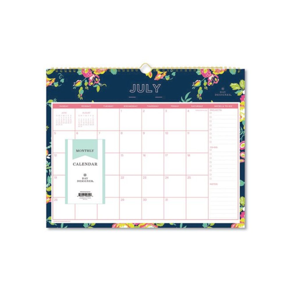 Day Designer Peyton Academic Wall Calendar, Floral Artwork, 15 x 12, White/Navy Sheets, 12-Month (July to June): 2025 to 2026. Picture 1