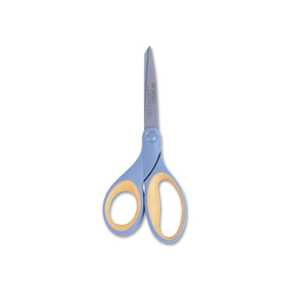 Titanium Bonded Scissors, Left Handed, 8" Long, 3.5" Cut Length, Straight Gray/Yellow Handle. Picture 1