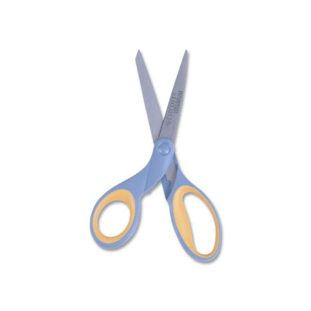 Titanium Bonded Scissors, Left Handed, 8" Long, 3.5" Cut Length, Straight Gray/Yellow Handle. Picture 2