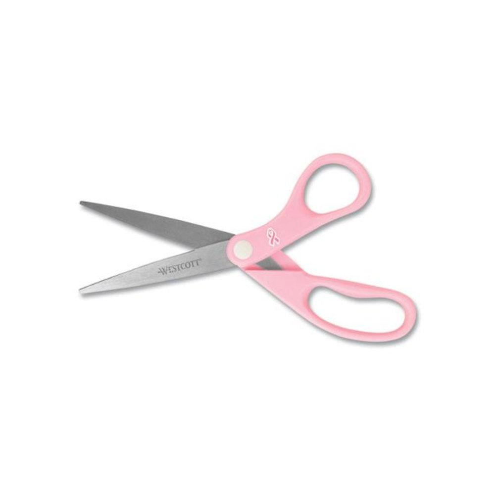 All Purpose Pink Ribbon Scissors, Breast Cancer Awareness, 8" Long, 3.5" Cut Length, Straight Pink Handle. Picture 4