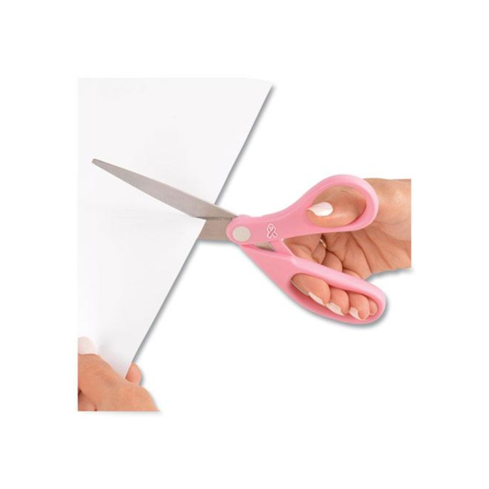 All Purpose Pink Ribbon Scissors, Breast Cancer Awareness, 8" Long, 3.5" Cut Length, Straight Pink Handle. Picture 2
