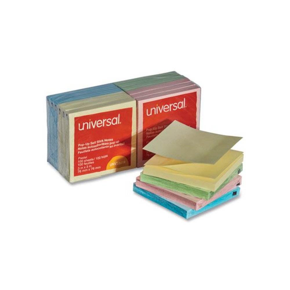 Fan-Folded Self-Stick Pop-Up Note Pads, 3" x 3", Assorted Pastel Colors, 100 Sheets/Pad, 12 Pads/Pack. Picture 1
