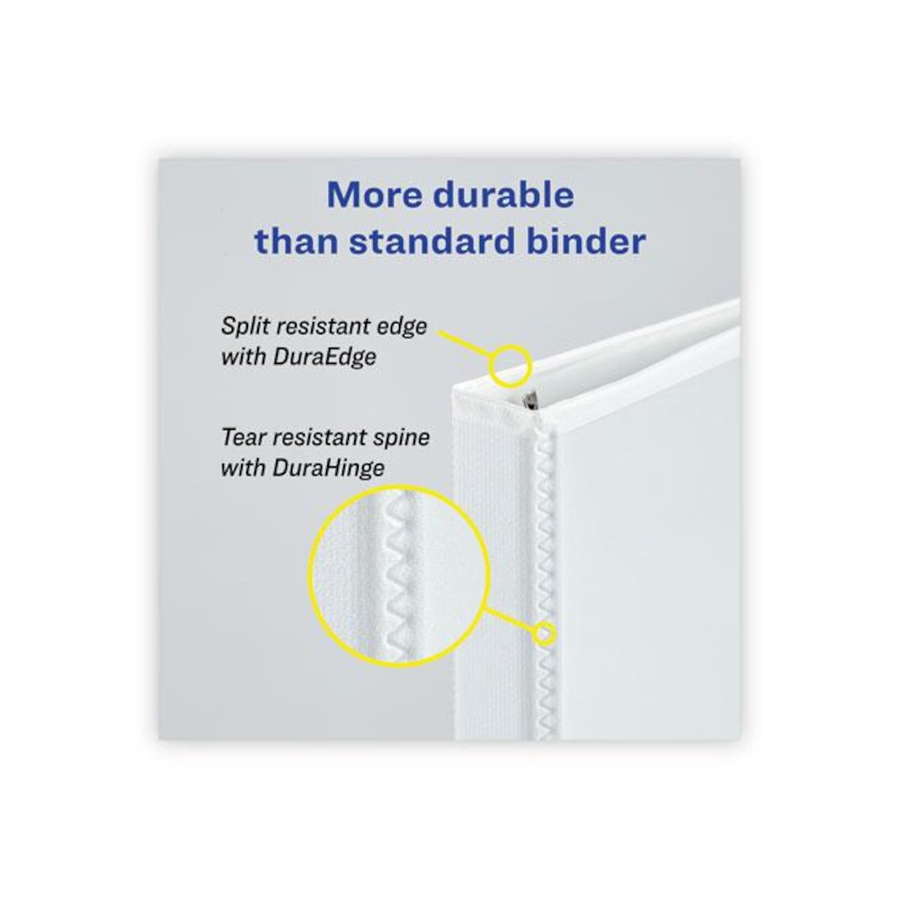 Heavy-Duty Non Stick View Binder with DuraHinge and Slant Rings, 3 Rings, 1" Capacity, 11 x 8.5, White, 4/Pack. Picture 4
