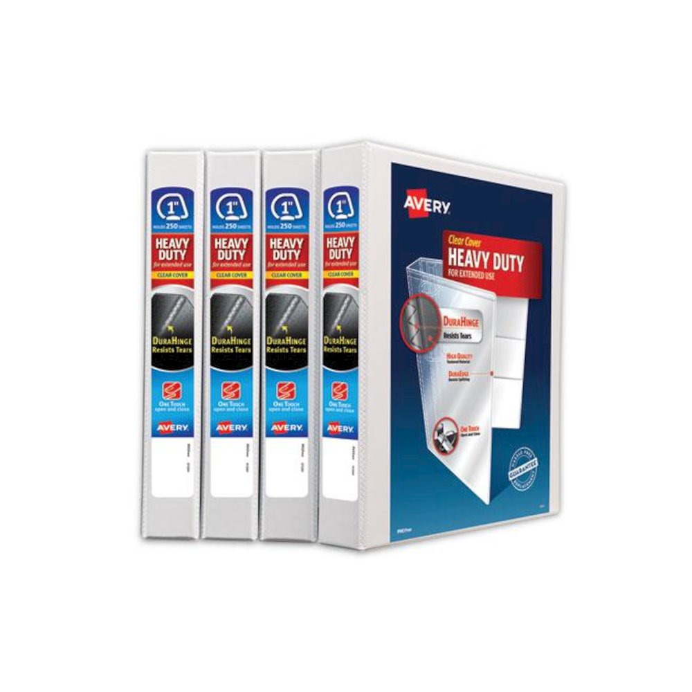 Heavy-Duty Non Stick View Binder with DuraHinge and Slant Rings, 3 Rings, 1" Capacity, 11 x 8.5, White, 4/Pack. Picture 1