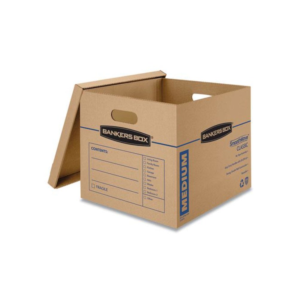 SmoothMove Classic Moving/Storage Boxes, Half Slotted Container (HSC), Medium, 15" x 18" x 14", Brown/Blue, 8/Carton. Picture 2